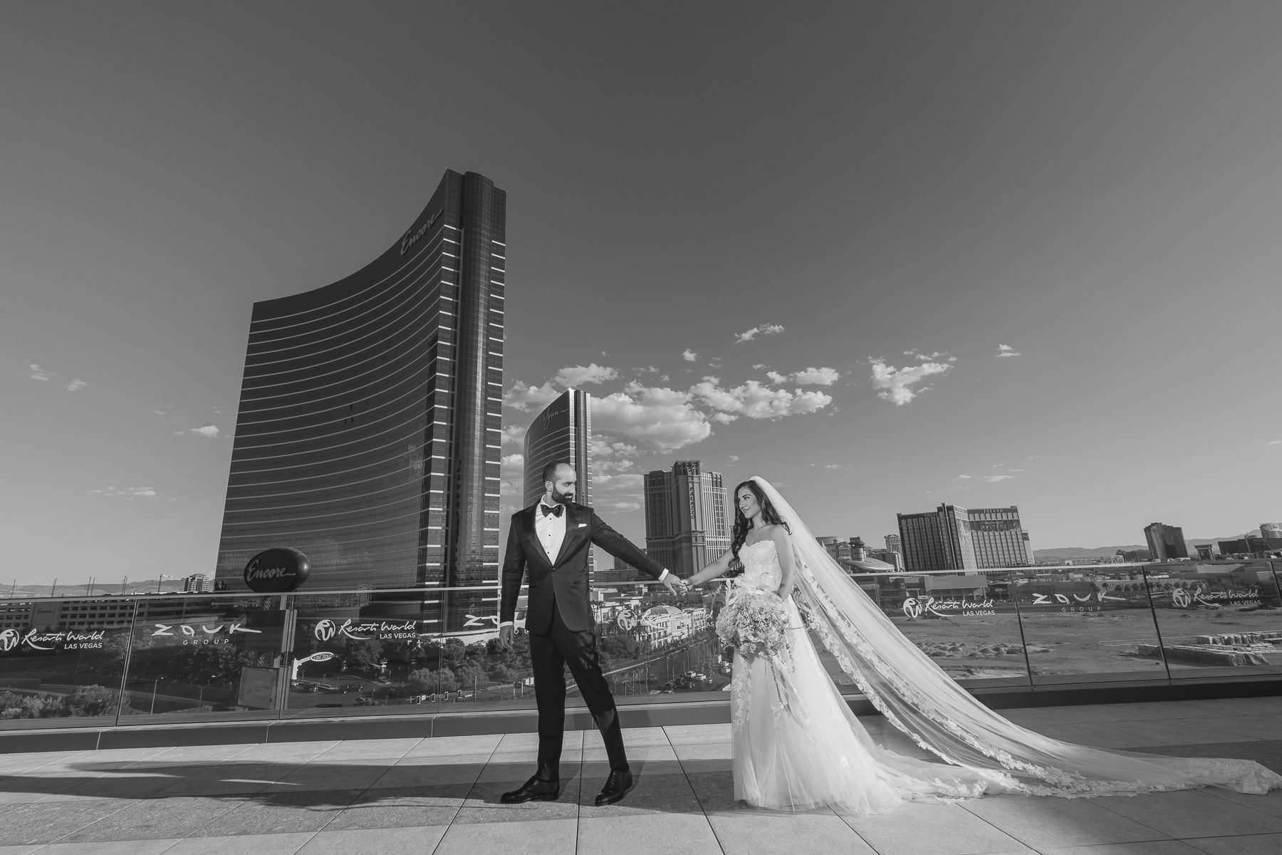 black and white wedding photography at Resorts World Las Vegas